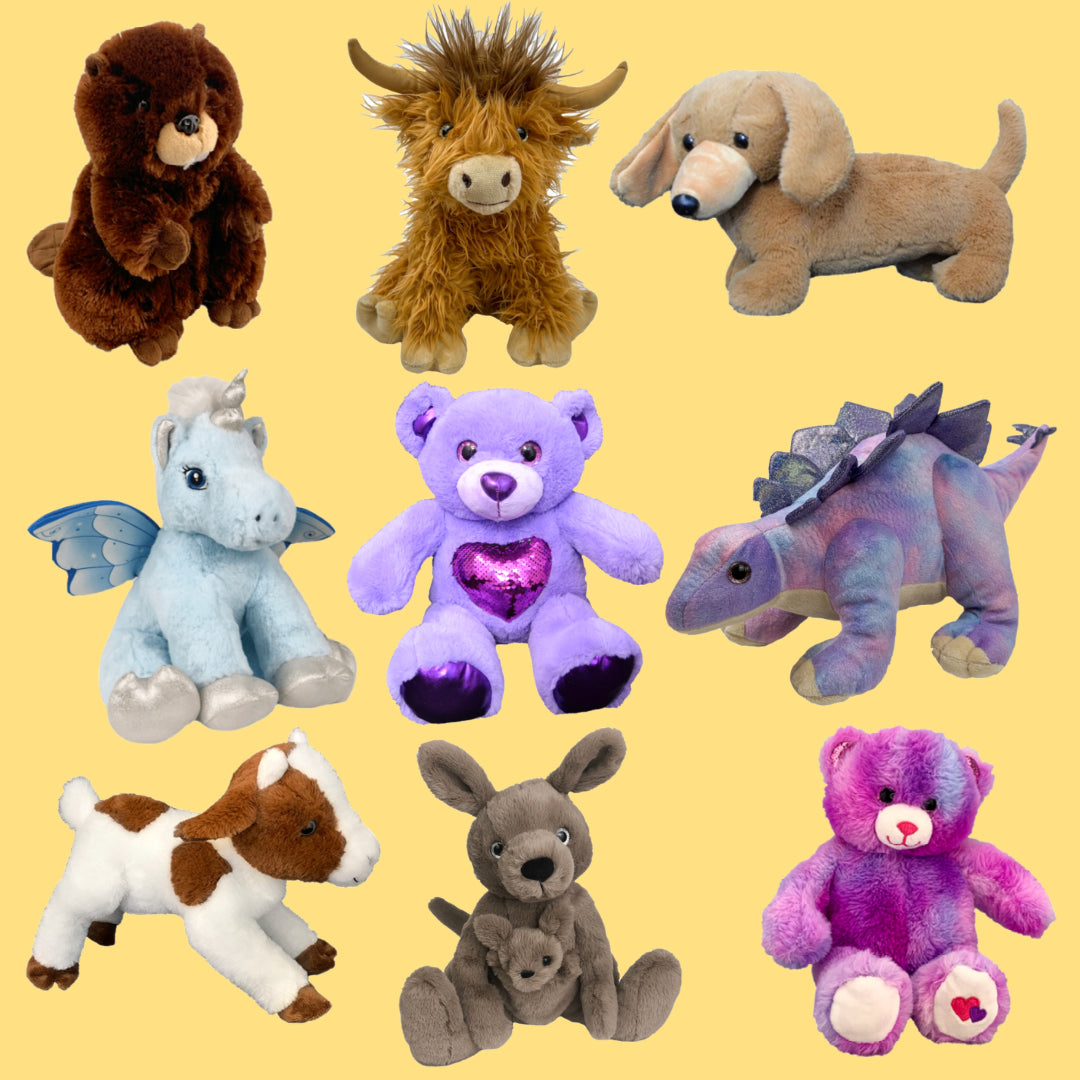 MAKE YOUR OWN STUFFED ANIMAL PARTY. 10 LARGE 15 INCH ASSORTED PLUSH UNSTUFFED ANIMAL KITS