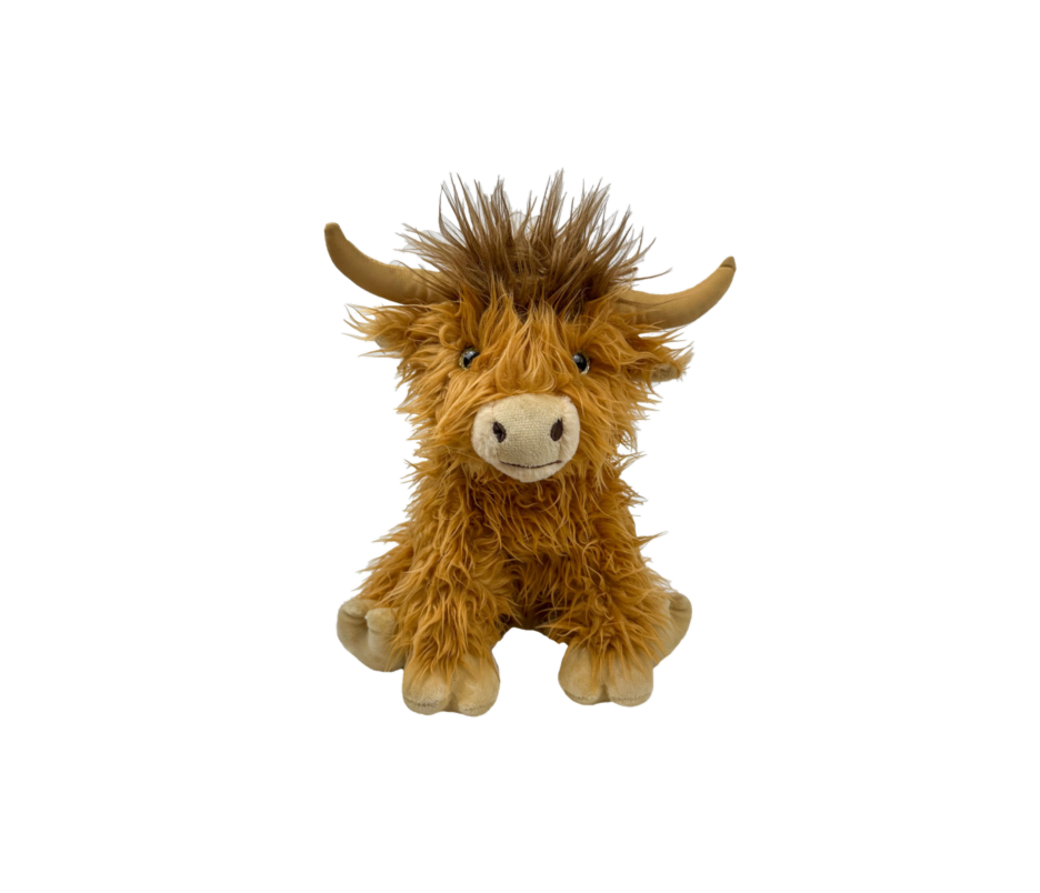 8" recordable Long hair Highland Coo Cow with 30 second digital voice recorder.